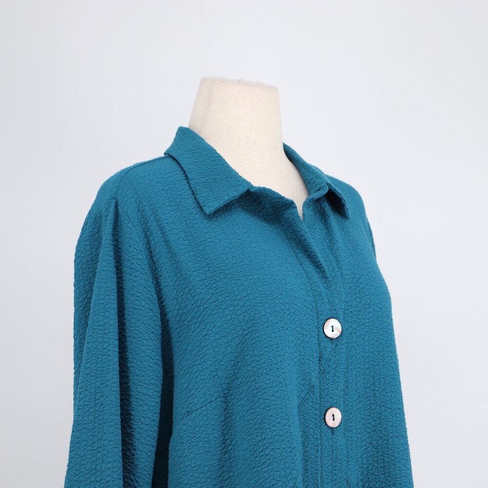 SOFT SURROUNDINGS Marianna Crinkle Tunic Top in Teal Blue Size 1X - Picture 3 of 6
